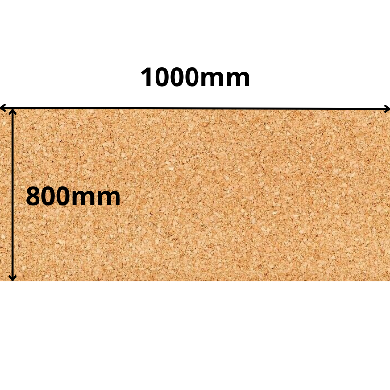 The image shows a rectangular cork sheet with its dimensions clearly marked. It measures 1000 mm in width and 800 mm in height, highlighting the size of the product.