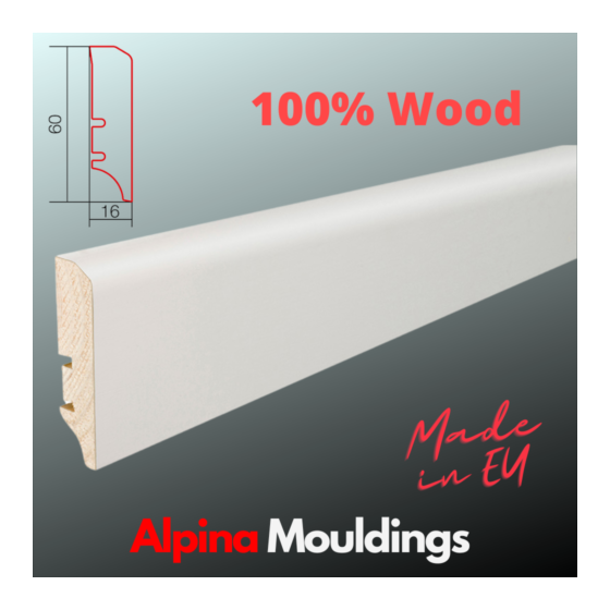 Oak white folied - 2.2m H60 K50 - Wooden skirting board - Free Clips!