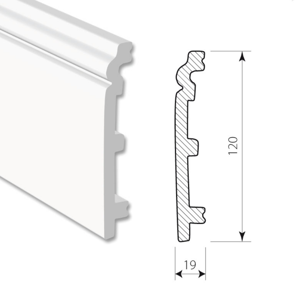 White 1 Skirting Board – 2400 × 120 × 19 mm (3 Pack)