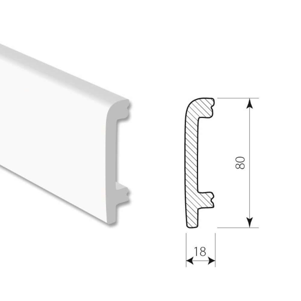 White 2 Skirting Board – 2400 × 80 × 18 mm (3 Pack)