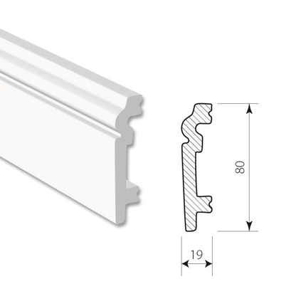 White 1 Skirting Board – 2400 × 80 × 19 mm (3 Pack)
