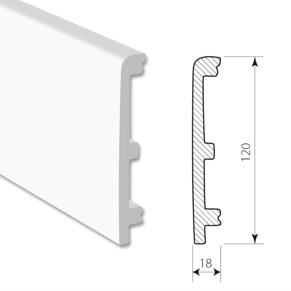 White 2 Skirting Board – 2400 × 120 × 18 mm (3 Pack)