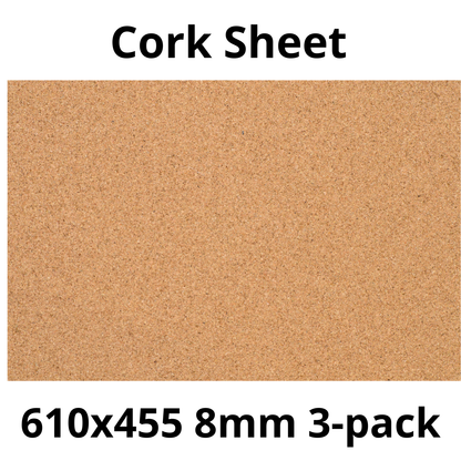 Cork Sheet - 610x455mm - 8mm - Décor and DIY - Pack of 3