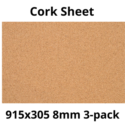 Cork Sheet - 915x305mm - 8mm - Décor and DIY - Pack of 3