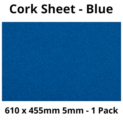 Cork Sheet - 610x 455mm - 5mm - Decor and DIY - Pack of 1 - Self-adhesive, peel and stick - Blue
