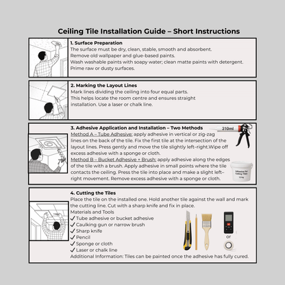 Decorative ceiling and wall panels White 14, 2m2 set with 8 lightweight panels, textured 3D design for interior decoration