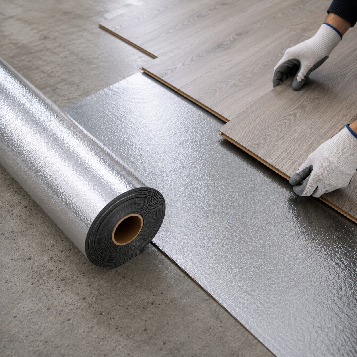 Minerals & polyurethane (PU) Underlay with ALU Membrane  (Vinyl/Wood/Laminate) - 1.8mm - 8.5m2(91.49 sqft) - Highest Quality
