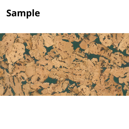 Decorative cork wall tiles in moss colour, sample strip for interior wall decoration, natural cork surface.