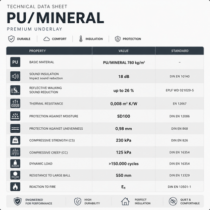 Minerals & polyurethane (PU) Underlay with ALU Membrane  (Vinyl/Wood/Laminate) - 1.8mm - 8.5m2(91.49 sqft) - Highest Quality