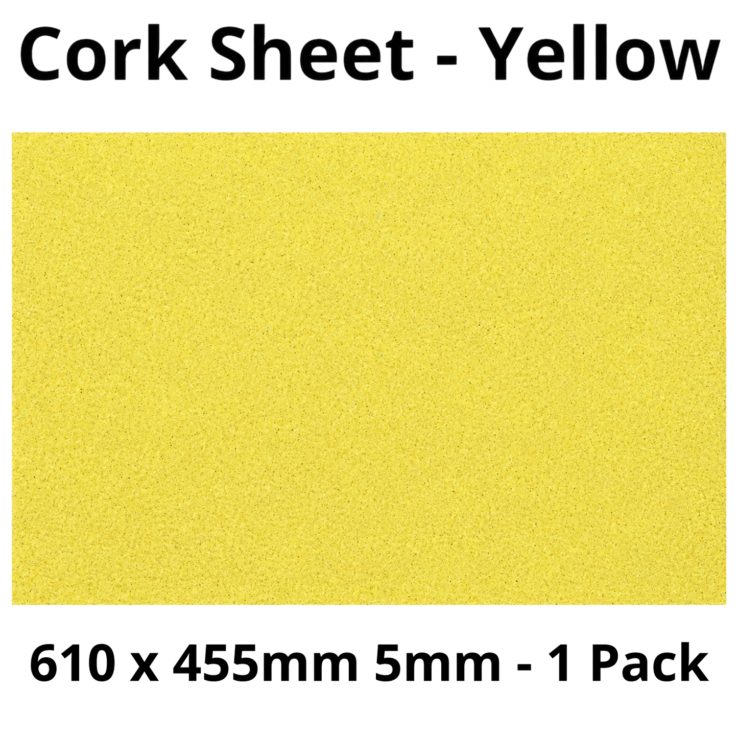 Cork Sheet - 610 x 455mm - 5mm - Decor and DIY - Pack of 1 - Self-adhesive, peel and stick - Yellow