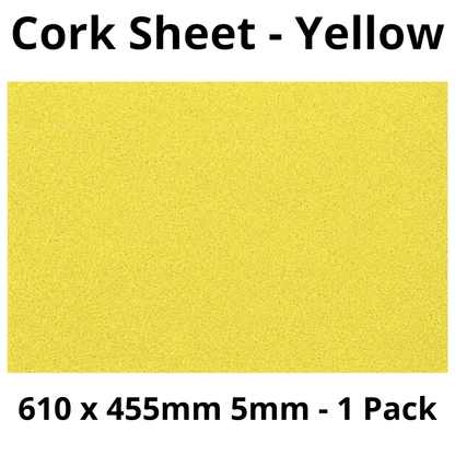 Cork Sheet - 610 x 455mm - 5mm - Decor and DIY - Pack of 1 - Self-adhesive, peel and stick - Yellow