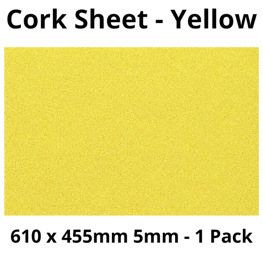 Cork Sheet - 610 x 455mm - 5mm - Decor and DIY - Pack of 1 - Self-adhesive, peel and stick - Yellow
