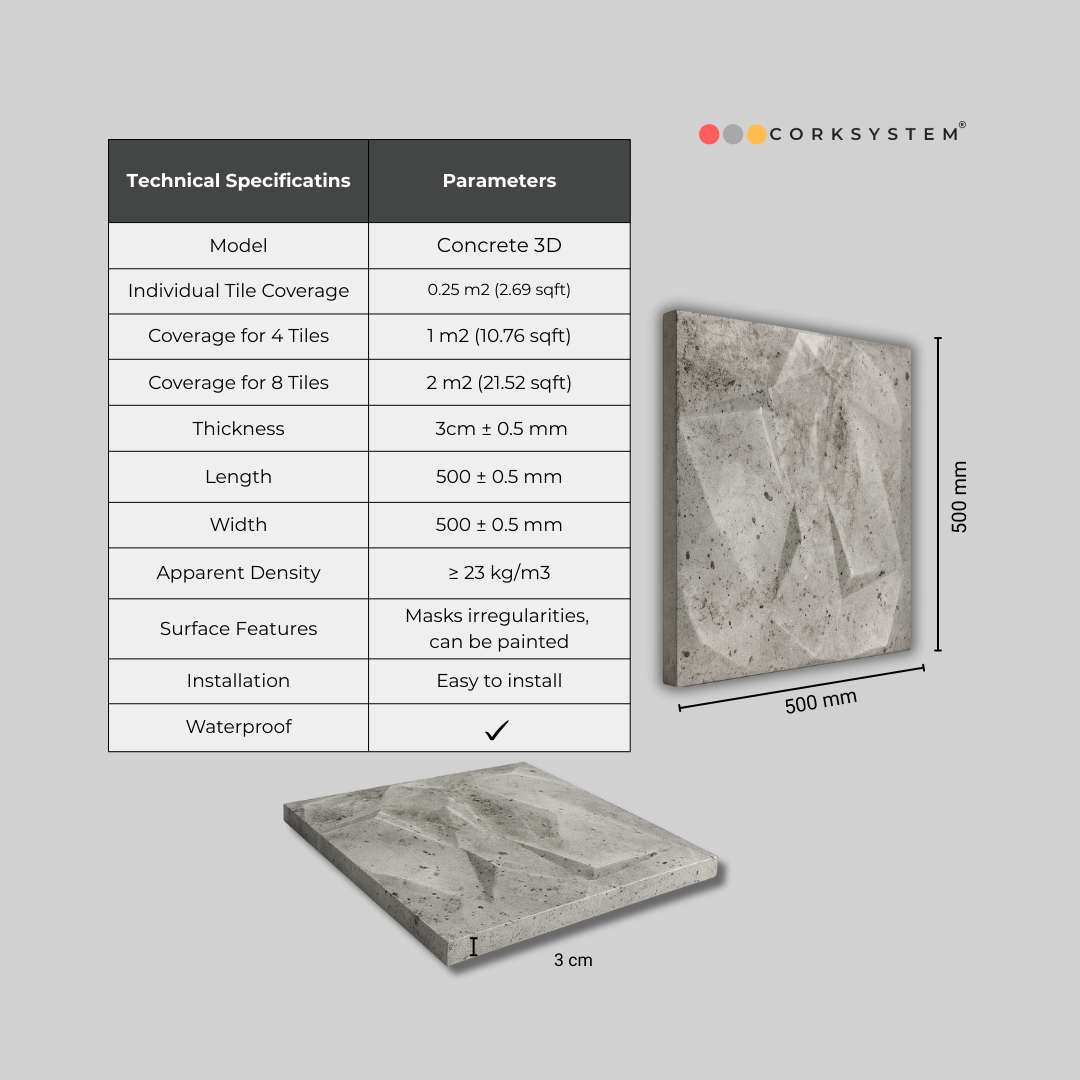 Concrete 3D: Decorative Ceiling & Wall Panels - 2m2 (21.52 sqft) - 8 Panels