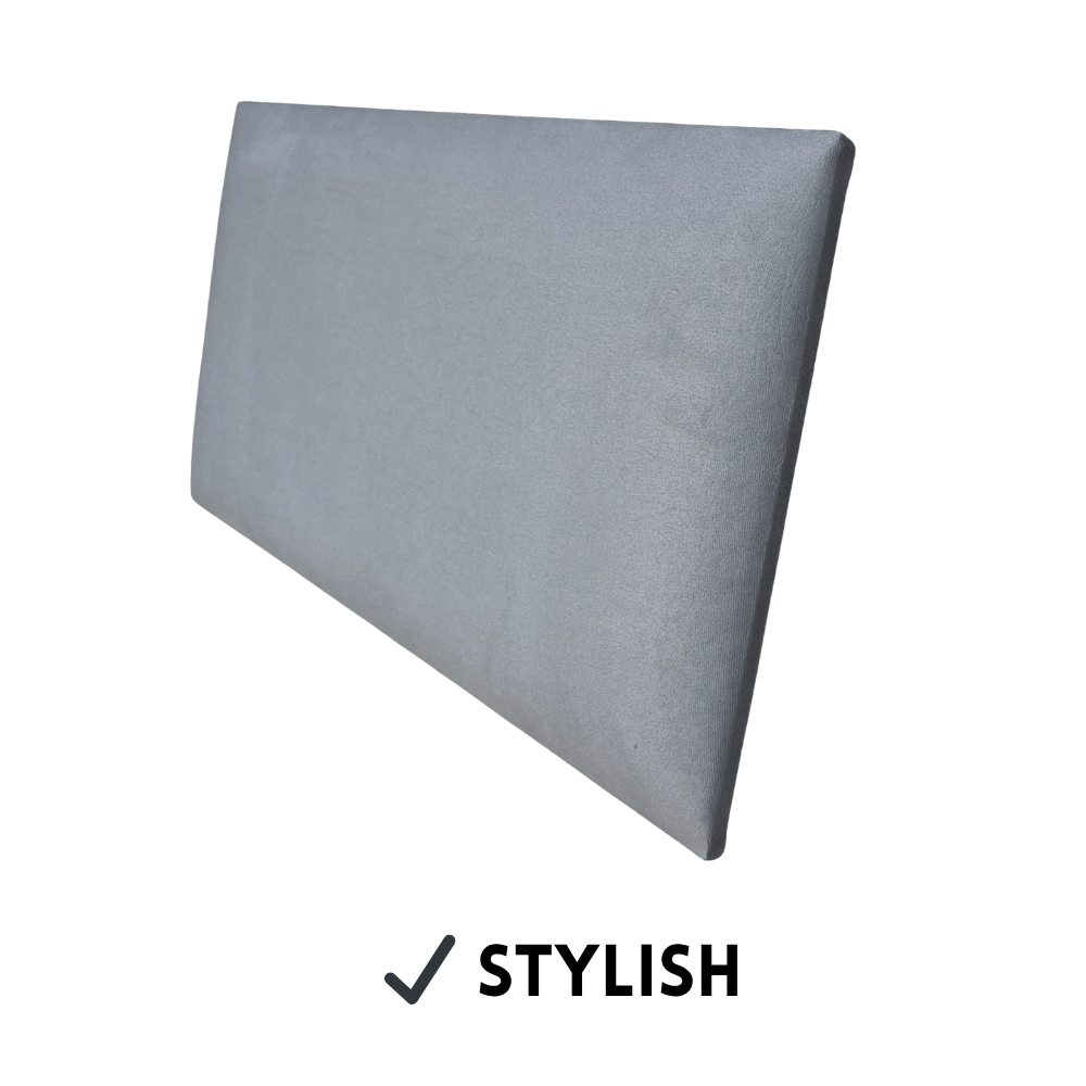 “Upholstered wall panel 600x300 mm pale grey velvet finish UV resistant single panel”
