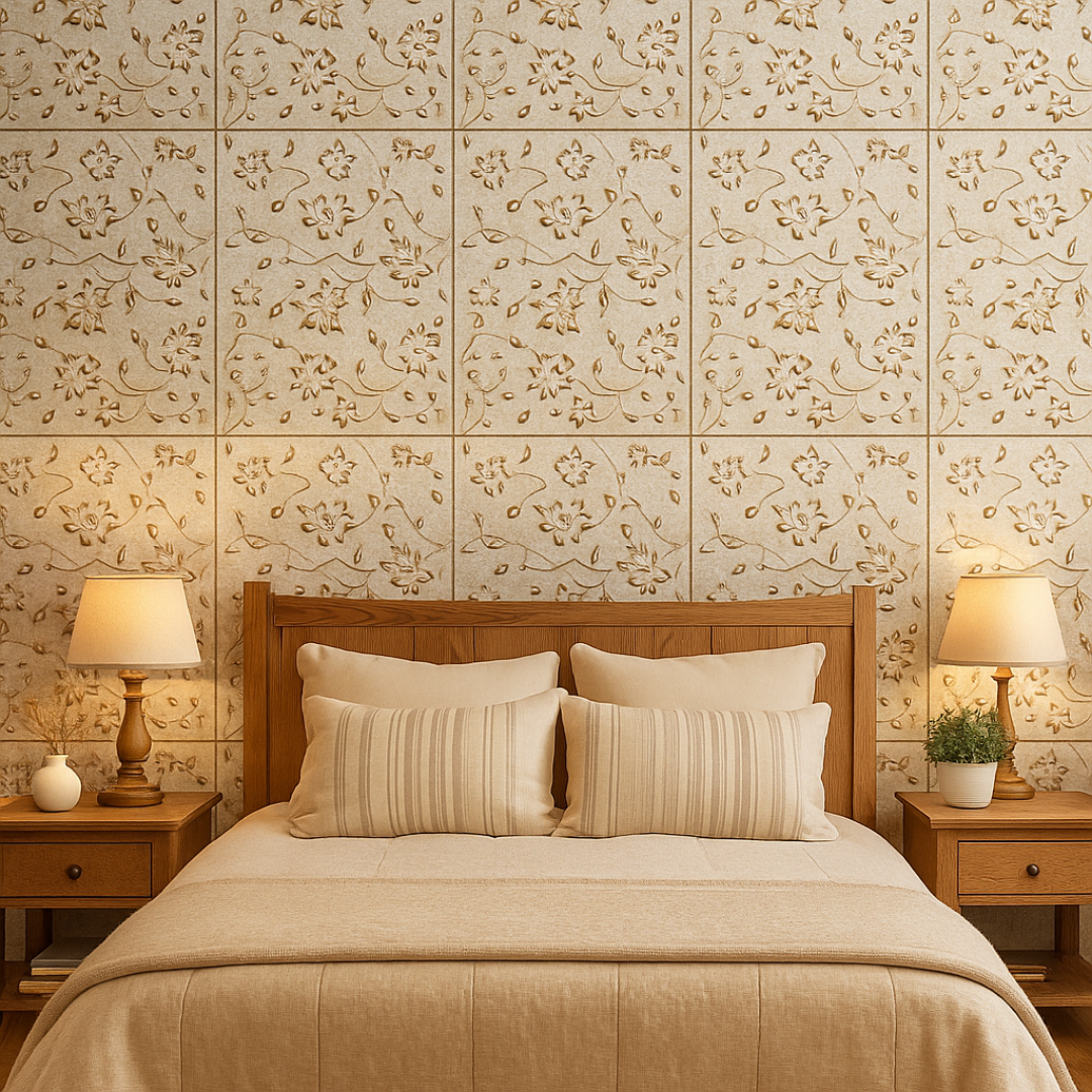 Gold Flowers: Decorative Ceiling & Wall Panels - 2m2 (21.52 sqft) - 8 Panels