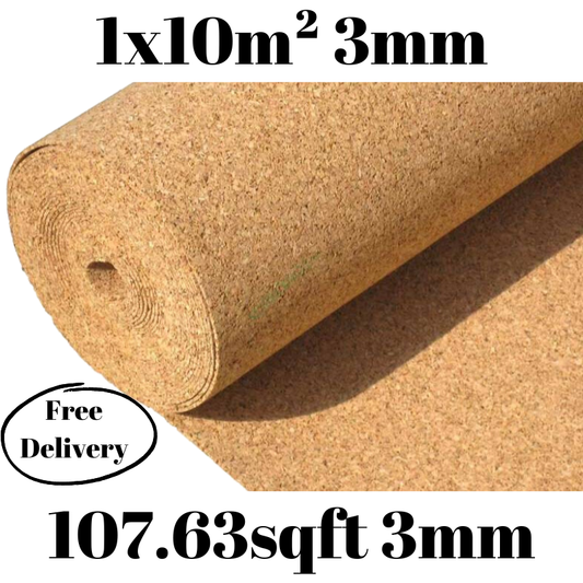 Cork Roll Underlay 3mm 10m2 (107.63 sqft)