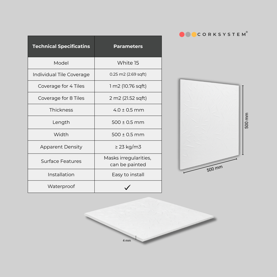 White 15: Decorative Ceiling & Wall Panels - 2m2 (21.52 sqft) - 8 Panels