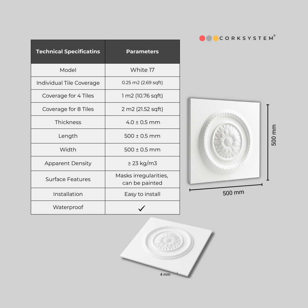 White 17: Decorative Ceiling & Wall Panels - 2m2 (21.52 sqft) - 8 Panels