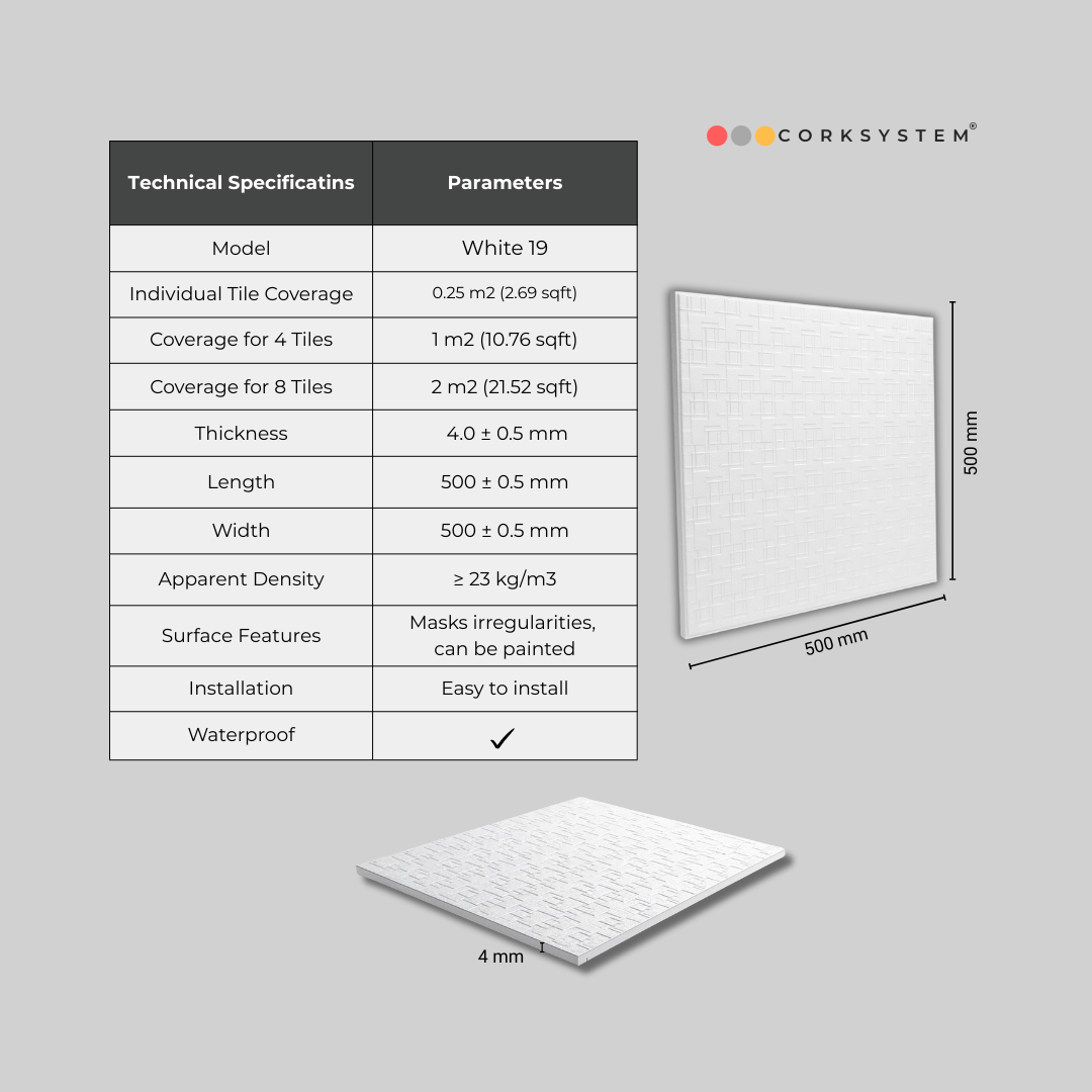 White 19: Decorative Ceiling & Wall Panels - 2m2 (21.52 sqft) - 8 Panels