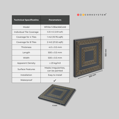 White 5 (Black&Gold): Decorative Ceiling & Wall Panels - 2m2 (21.52 sqft) - 8 Panels