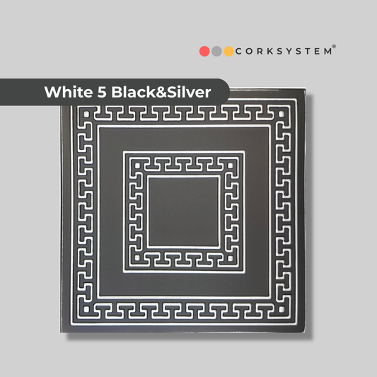 White 5 (Black&Sivler): Decorative Ceiling & Wall Panels - 2m2 (21.52 sqft) - 8 Panels