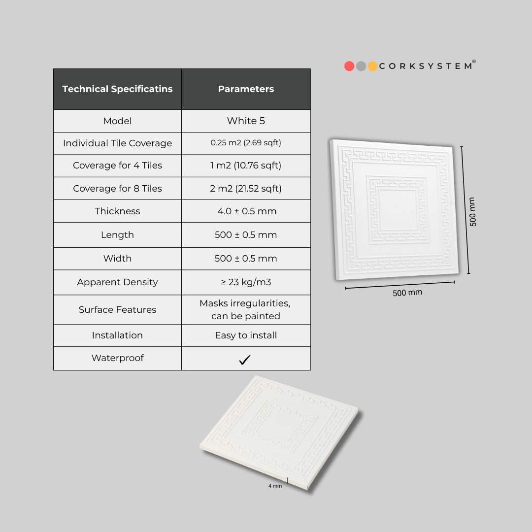 White 5: Decorative Ceiling & Wall Panels - 2m2 (21.52 sqft) - 8 Panels