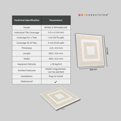 White 5 (White&Gold): Decorative Ceiling & Wall Panels - 2m2 (21.52 sqft) - 8 Panels
