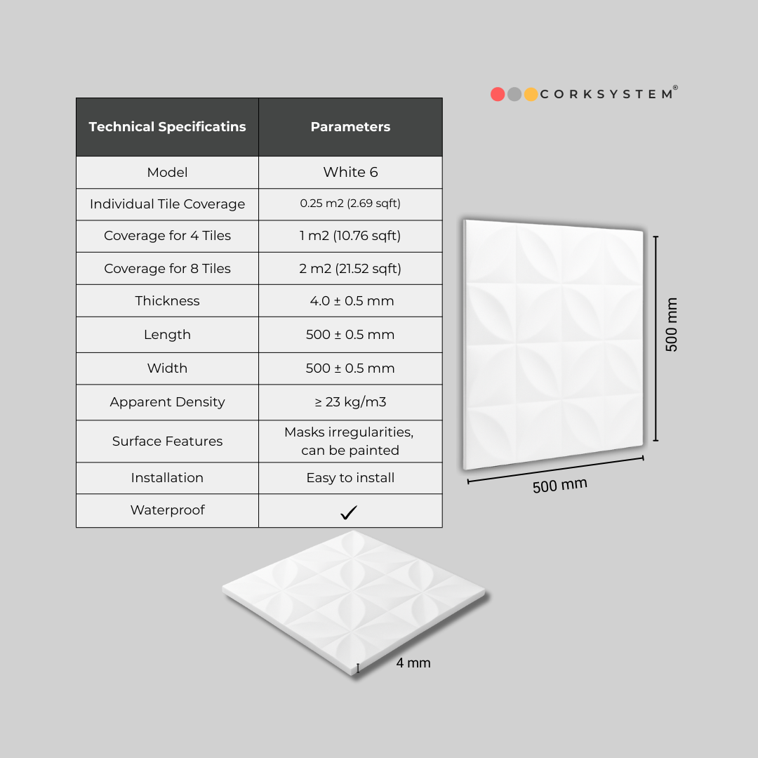 White 6: Decorative Ceiling & Wall Panels - 2m2 (21.52 sqft) - 8 Panels