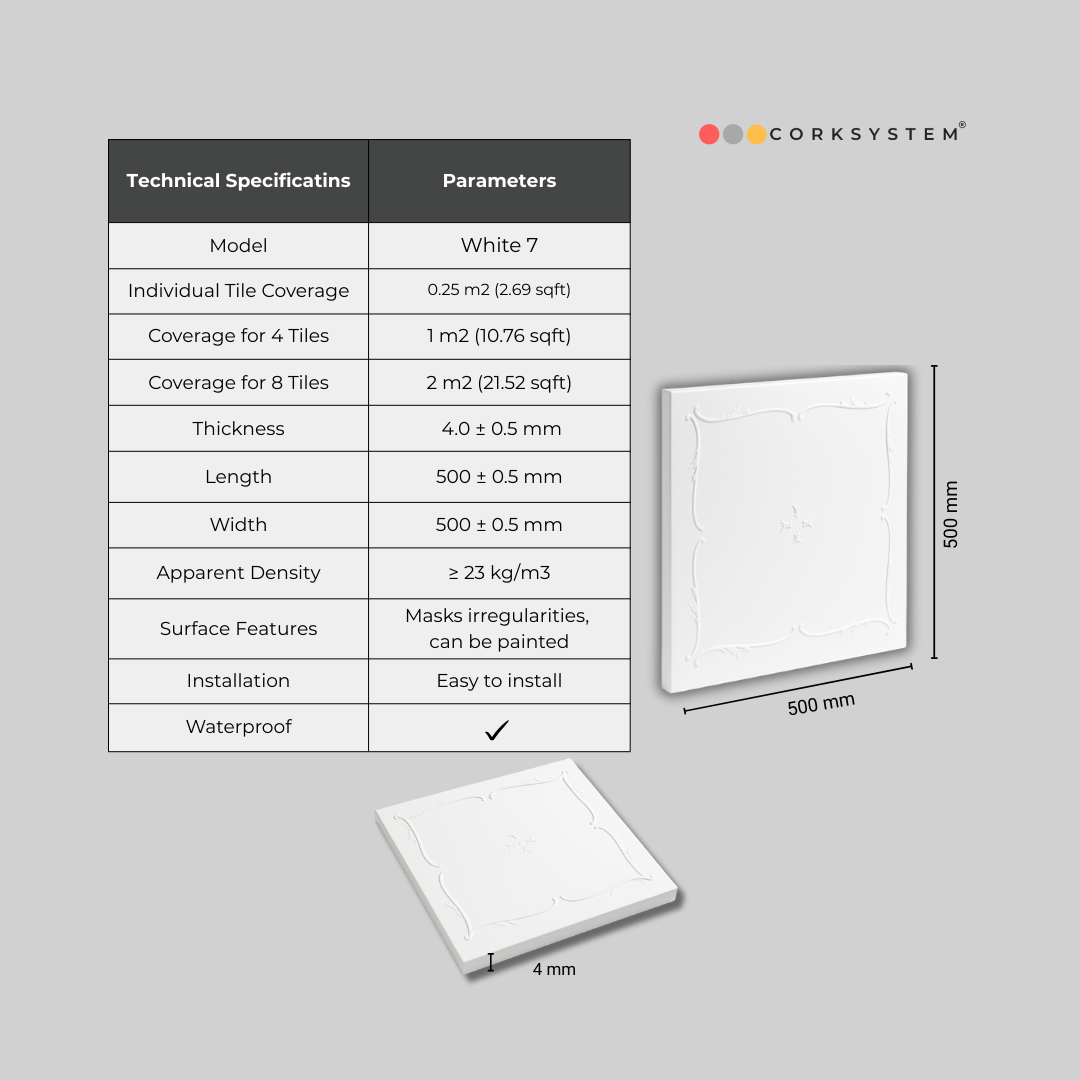 White 7: Decorative Ceiling & Wall Panels - 2m2 (21.52 sqft) - 8 Panels